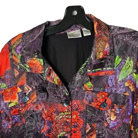 Chico , linen ,silk ,artsy jacket,blazer,cardigan size 2 . boxy,button,boho,EC - Picture 3 of 16